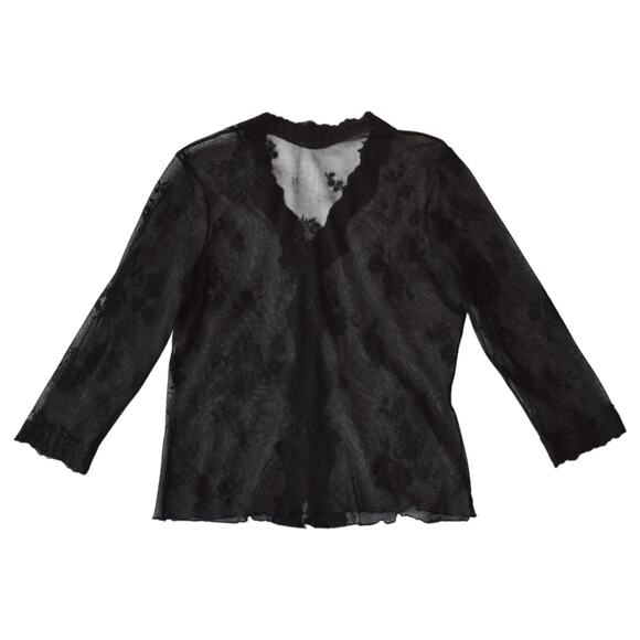 Vintage Y2K Express Sheer Black Mesh Button Up Lace Top Medium - Picture 5 of 5